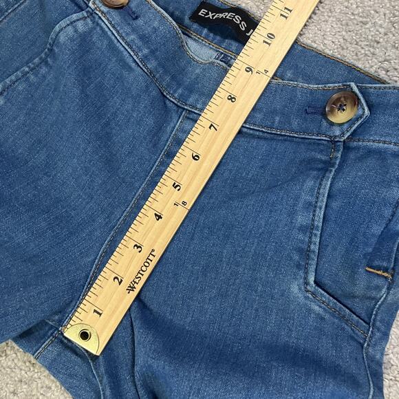 Express Womens Wide Leg Mid Rise Flare Jeans Medium Wash Size 0 1970s Hippie - Picture 13 of 14